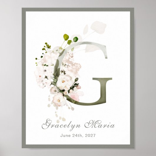 Brief G Monogram roze witte Floral Poster (Voorkant)