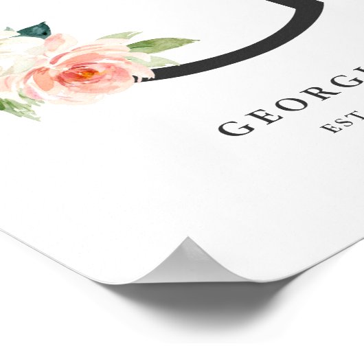 Brief G Monogram Waterverf Perzik Florals Nursery Poster (Hoek)