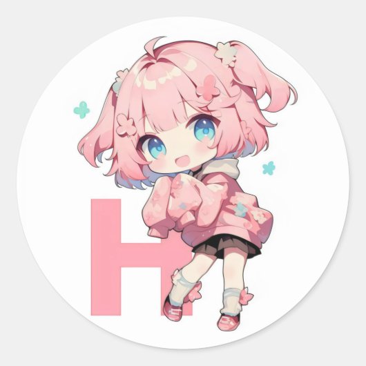 Brief H Anime Girl Ronde Sticker (Voorkant)