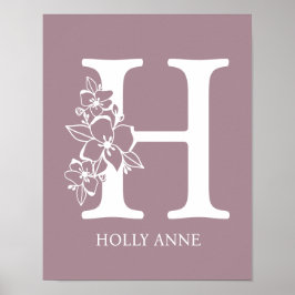 Brief H Floral Monogram Naam Nursery Modern Poster