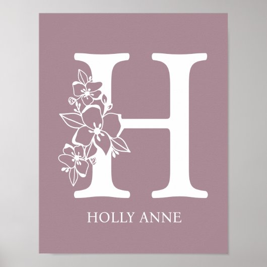 Brief H Floral Monogram Naam Nursery Modern Poster (Voorkant)