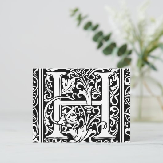 Brief H Middeleeuws Monogram Art Nouveau Briefkaart (Staand voorkant)