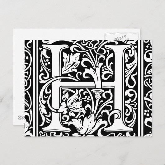 Brief H Middeleeuws Monogram Art Nouveau Briefkaart (Voorkant / Achterkant)