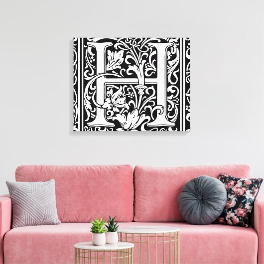 Brief H Middeleeuws Monogram Art Nouveau Canvas Afdruk (Insitu (Woonkamer))
