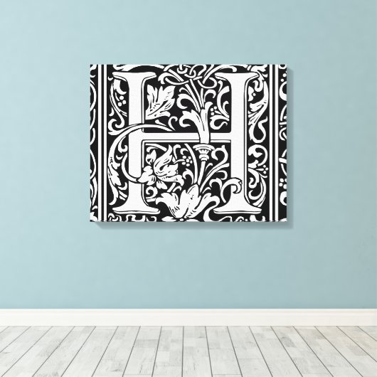 Brief H Middeleeuws Monogram Art Nouveau Canvas Afdruk (Insitu (Houten vloer))