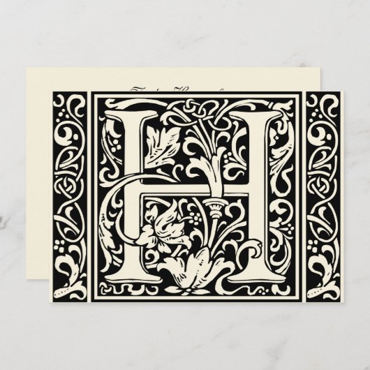 Brief H Middeleeuws Monogram Art Nouveau Kaart (Voorkant / Achterkant)