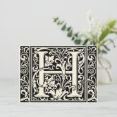 Brief H Middeleeuws Monogram Art Nouveau Kaart (Staand voorkant)