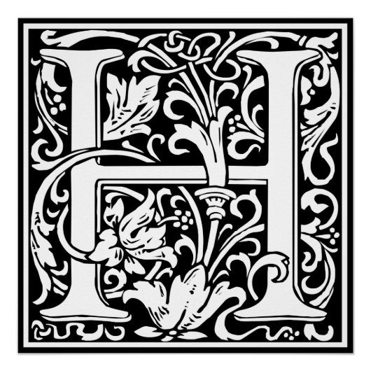 Brief H Middeleeuws Monogram Art Nouveau Poster (Voorkant)