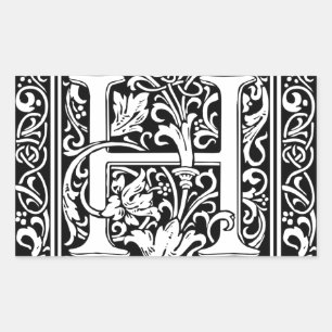 Brief H Middeleeuws Monogram Art Nouveau Rechthoekige Sticker