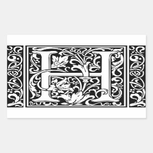 Brief H Middeleeuws Monogram Art Nouveau Rechthoekige Sticker