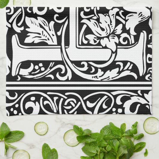 Brief H Middeleeuws Monogram Art Nouveau Theedoek (Gevouwen)