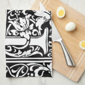 Brief H Middeleeuws Monogram Art Nouveau Theedoek (Quarter Fold)