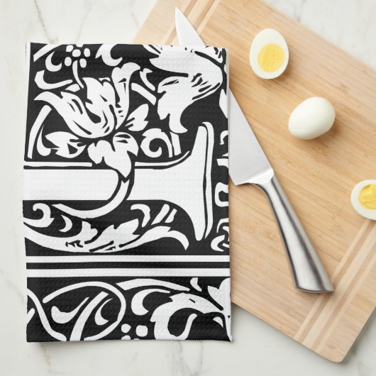 Brief H Middeleeuws Monogram Art Nouveau Theedoek (Quarter Fold)