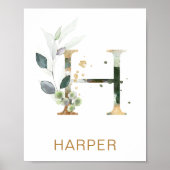 Brief H Monogram Groen goudbladerblad Nursery Poster (Voorkant)