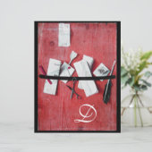 BRIEF HOLDER IN HOUT MONOGRAM rood zwart (Staand voorkant)