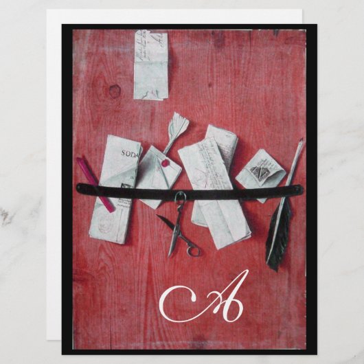 BRIEF HOLDER IN HOUT MONOGRAM rood zwart (Voorkant / Achterkant)