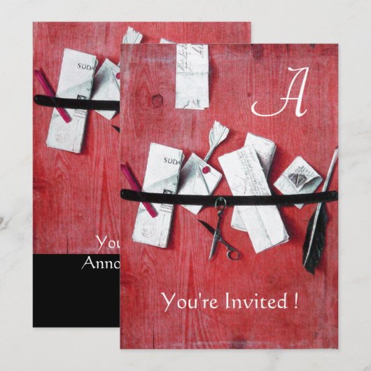 BRIEF HOLDER IN HOUT MONOGRAM rood zwart Kaart (Voorkant / Achterkant)