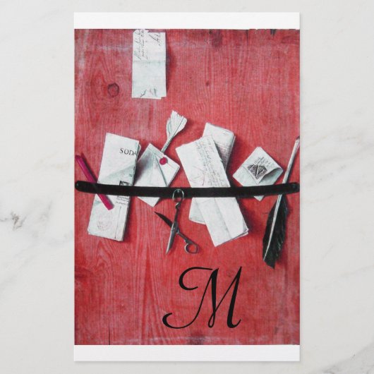 BRIEF HOLDER IN HOUT MONOGRAM rood zwart wit Briefpapier (Voorkant)