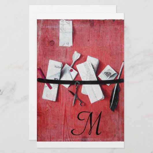 BRIEF HOLDER IN HOUT MONOGRAM rood zwart wit Briefpapier (Voorkant / Achterkant)