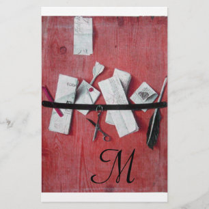 BRIEF HOLDER IN HOUT MONOGRAM rood zwart wit Briefpapier