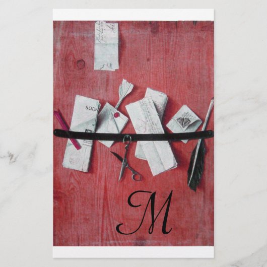 BRIEF HOLDER IN HOUT MONOGRAM rood zwart wit Briefpapier (Voorkant)
