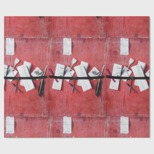 BRIEF HOLDER IN WOOD, Red Black, White Cadeaupapier (Vlak)