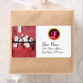 BRIEF-HOUDER IN WOOD MONOGRAM, rood, wit Etiket (Insitu)