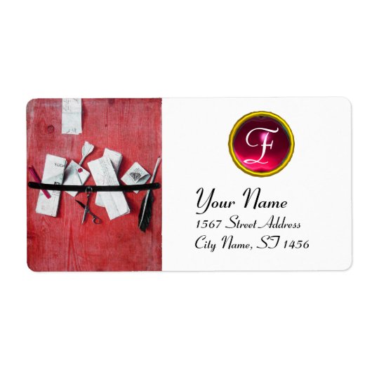 BRIEF-HOUDER IN WOOD MONOGRAM, rood, wit Etiket (Voorkant)