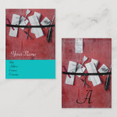 BRIEF-HOUDER VAN HOUT MONOGRAM, blauwe trombocyter Visitekaartje (Voorkant / Achterkant)