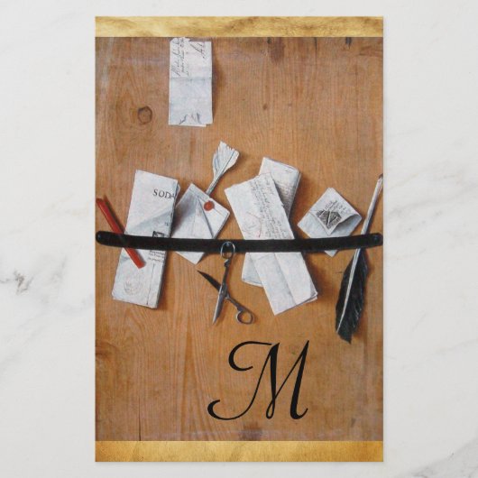 BRIEF-HOUDER VAN HOUT MONOGRAM in zwart wit Briefpapier (Voorkant)