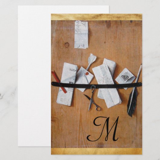 BRIEF-HOUDER VAN HOUT MONOGRAM in zwart wit Briefpapier (Voorkant / Achterkant)