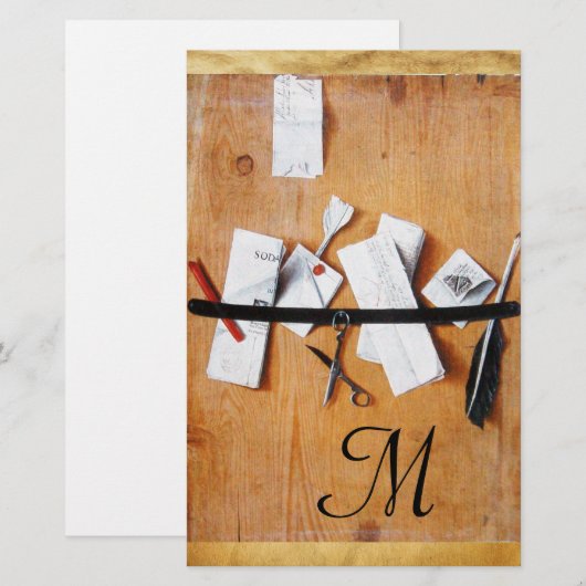 BRIEF-HOUDER VAN HOUT MONOGRAM in zwart wit Briefpapier (Voorkant / Achterkant)