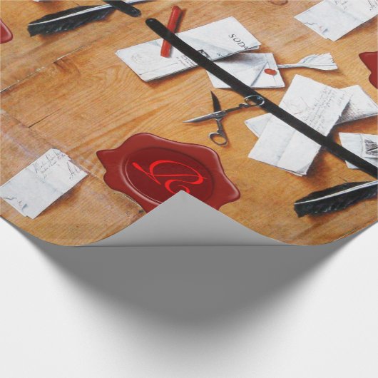 BRIEF-HOUDER VAN HOUT, RODE WAXZEEMONOGRAM CADEAUPAPIER (Hoek)