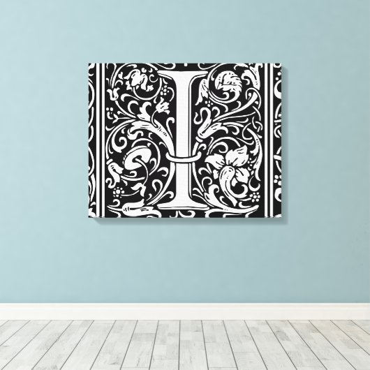 Brief I Middeleeuws Monogram Art Nouveau Canvas Afdruk (Insitu (Houten vloer))