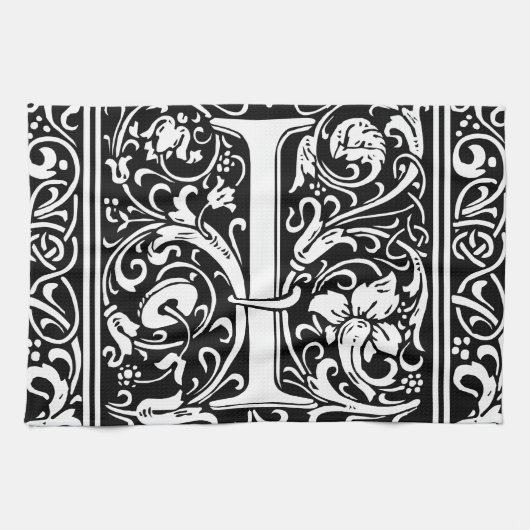 Brief I Middeleeuws Monogram Art Nouveau Theedoek (Horizontaal)