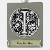 Brief I Middeleeuws Monogram Art Nouveau Verzilverd Banner Ornament (Voorkant)