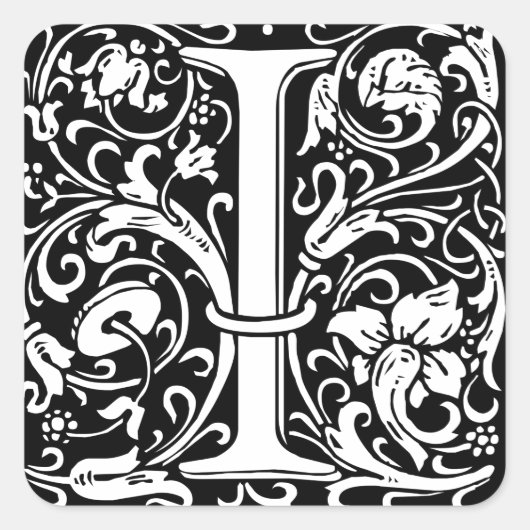 Brief I Middeleeuws Monogram Art Nouveau Vierkante Sticker (Voorkant)