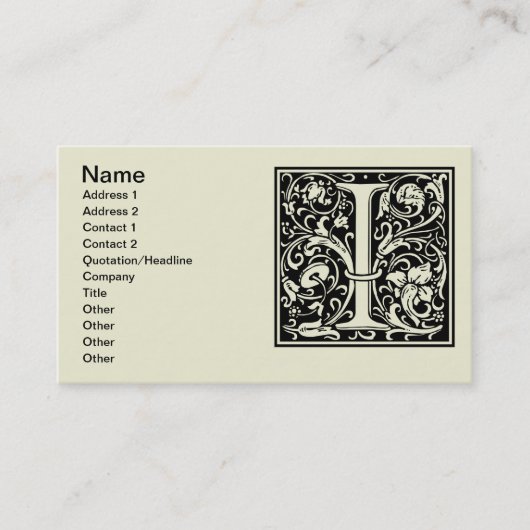 Brief I Middeleeuws Monogram Art Nouveau Visitekaartje (Voorkant)