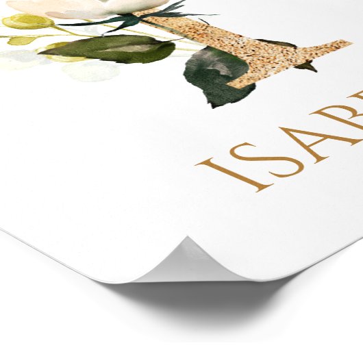 Brief I Monogram witte roos Nursery Poster (Hoek)