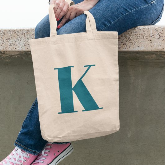 Brief initiaal | Blauwgroen monogram Modern Stijlv Tote Bag
