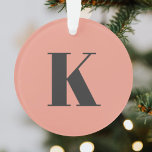 Brief initiaal | Monogram Modern Stijlvolle Perk Ornament<br><div class="desc">Simpel,  stylish custom initial letter monogram foliday ornament in modern minimalist typography in dark gray on peach pink. A perfect custom gift or xmaaccessory with a personal touch!</div>