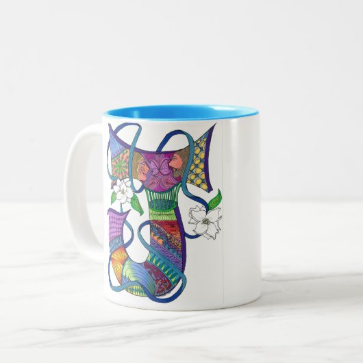 Brief J 2 toonkoffie-mok Tweekleurige Koffiemok (Voorkant links)