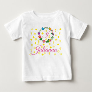 Brief J, Julianna, T - shirt, Bloemen en Sterren