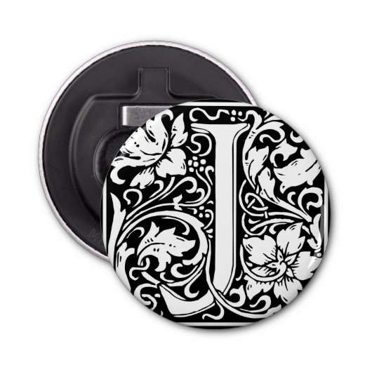 Brief J Middeleeuws Monogram Art Nouveau Button Flesopener (Voorkant)