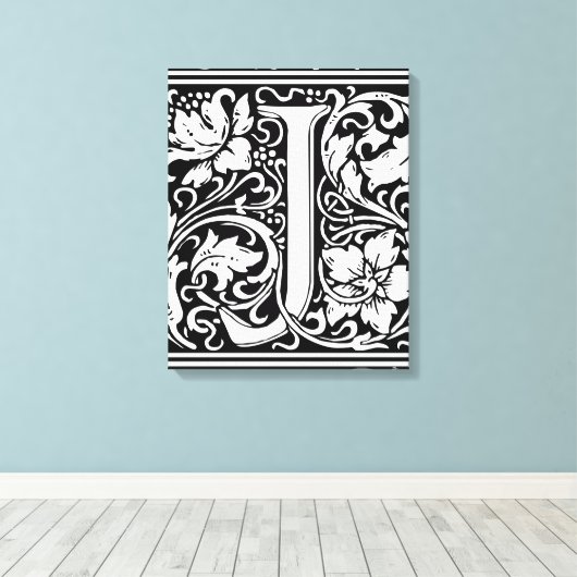 Brief J Middeleeuws Monogram Art Nouveau Canvas Afdruk (Insitu (Houten vloer))