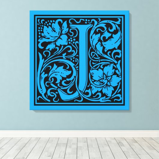 Brief J Middeleeuws Monogram Art Nouveau Canvas Afdruk (Insitu (Houten vloer))