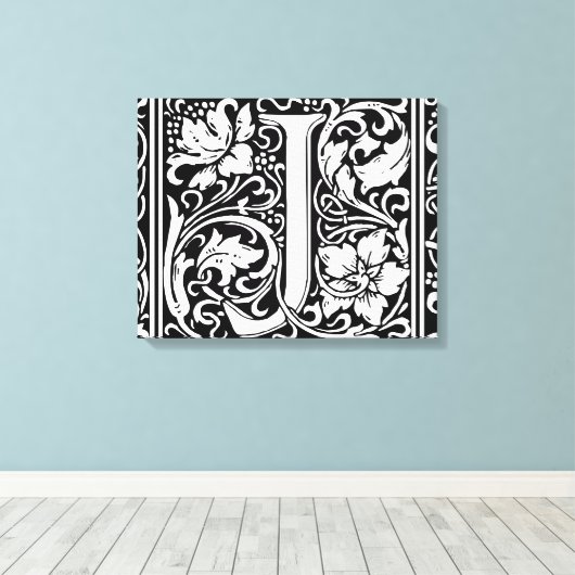 Brief J Middeleeuws Monogram Art Nouveau Canvas Afdruk (Insitu (Houten vloer))