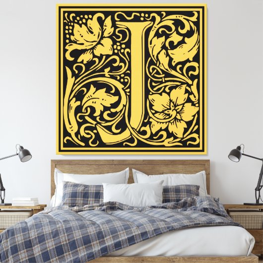 Brief J Middeleeuws Monogram Art Nouveau Canvas Afdruk (Insitu (Slaapkamer))