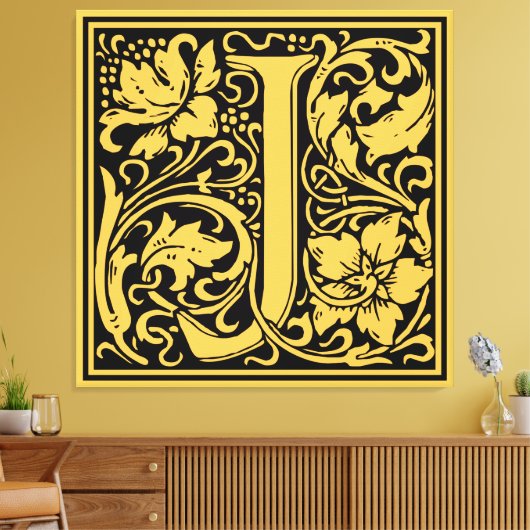 Brief J Middeleeuws Monogram Art Nouveau Canvas Afdruk (Insitu (Woonkamer))