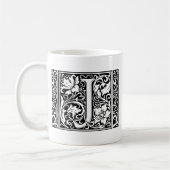 Brief J Middeleeuws Monogram Art Nouveau Koffiemok (Links)